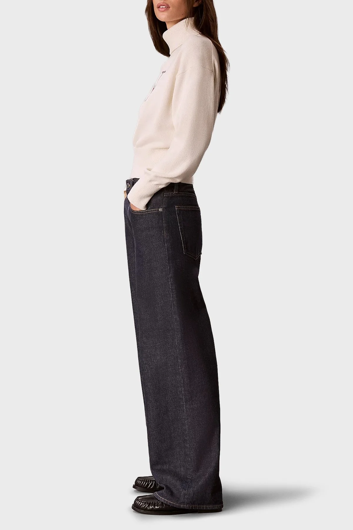 Calvin Klein Logolu % 100 Pamuk Balıkçı Yaka LV047H329GYAS Kadın Kazak LV047H329G YAS Krem - 4