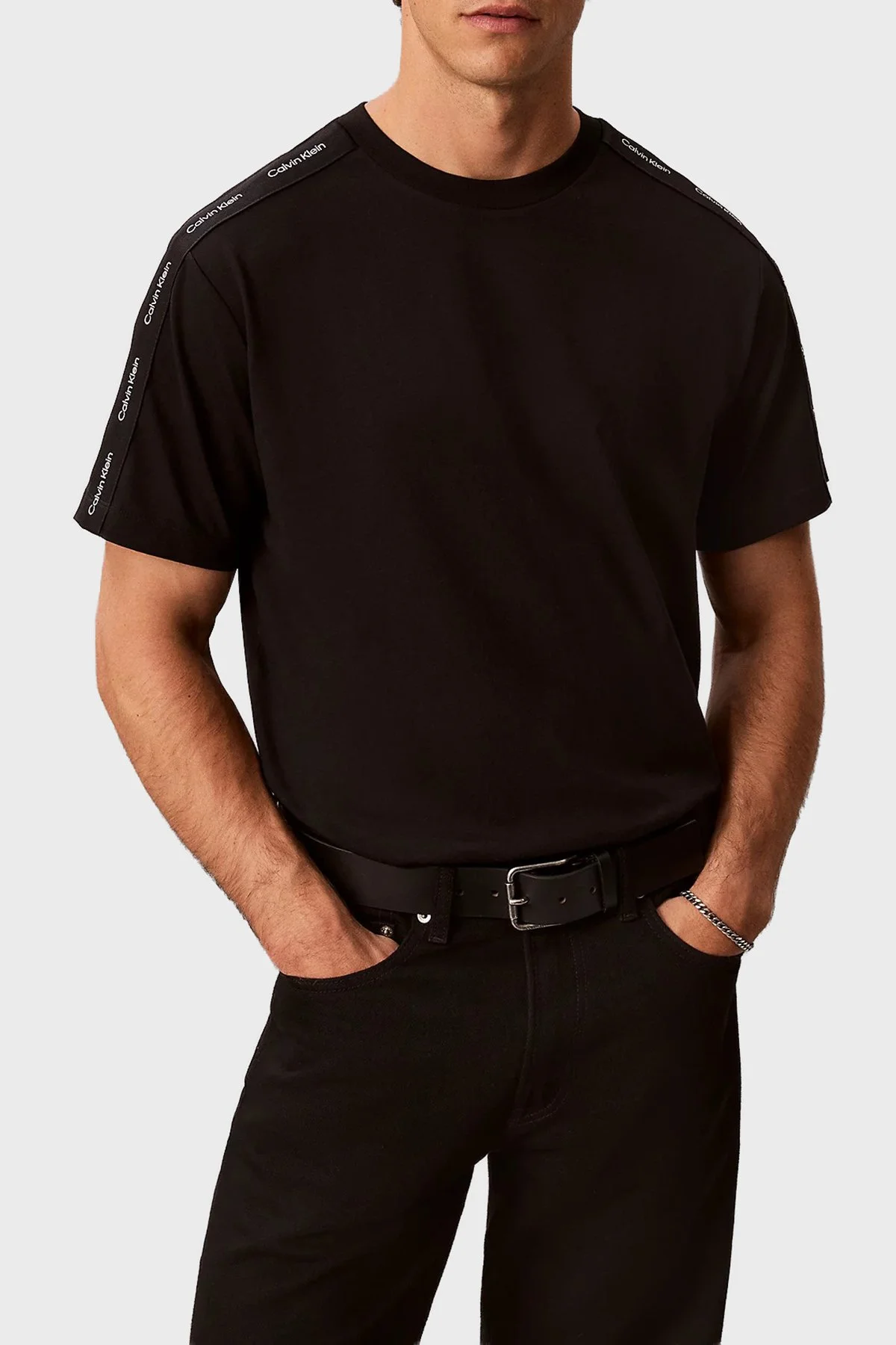 Calvin Klein Logolu % 100 Pamuk Bisiklet Yaka LV04RH201GUB1 Erkek T Shirt LV04RH201G UB1 Siyah - 1