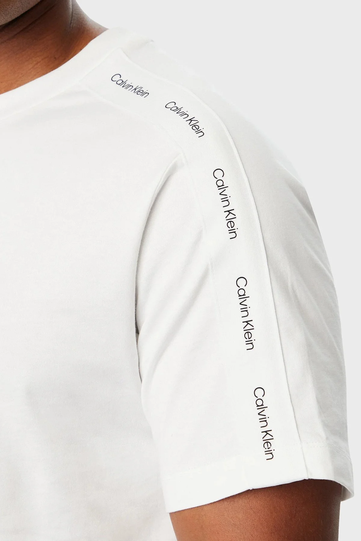 Calvin Klein Logolu % 100 Pamuk Bisiklet Yaka LV04RH201GYAF Erkek T Shirt LV04RH201G YAF Beyaz - 4