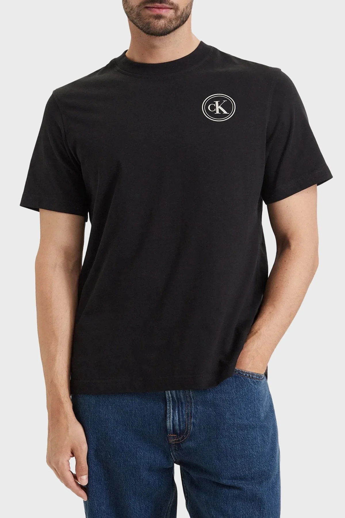 Calvin Klein Logolu % 100 Pamuk Bisiklet Yaka LV04RH856GUB1 Erkek T Shirt LV04RH856G UB1 Siyah - 1