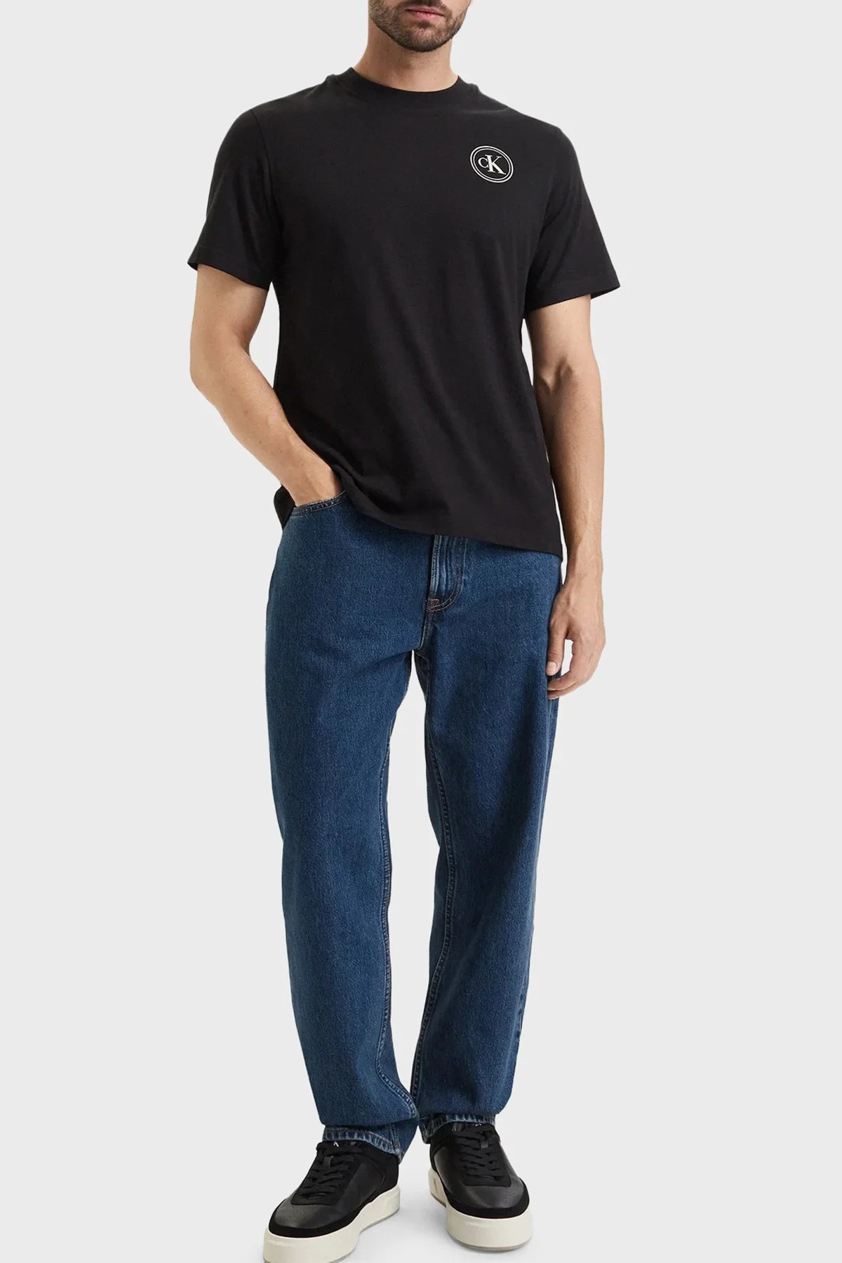 Calvin Klein Logolu % 100 Pamuk Bisiklet Yaka LV04RH856GUB1 Erkek T Shirt LV04RH856G UB1 Siyah - 2
