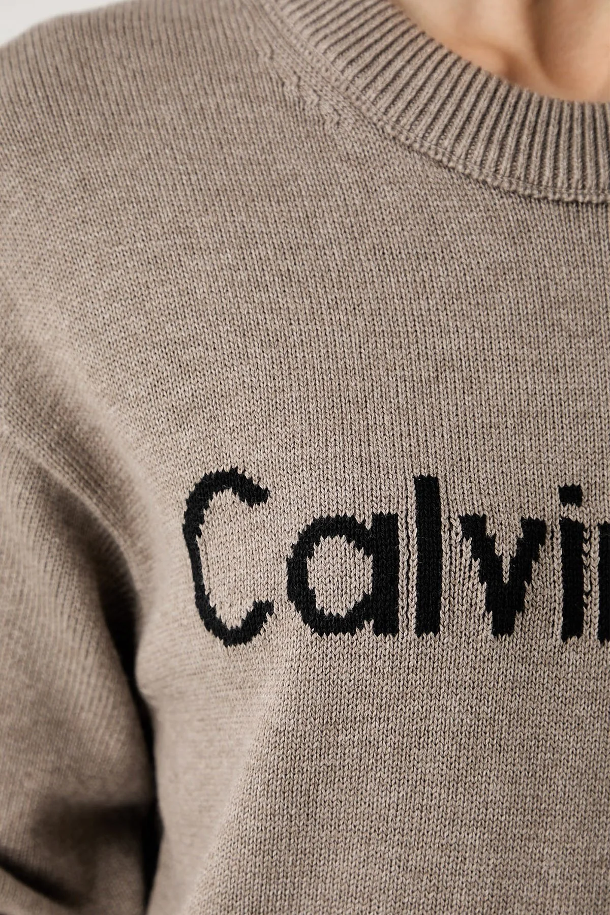 Calvin Klein Logolu % 100 Pamuk Bisiklet Yaka Örme LV044G313GTS7 Kadın Kazak LV044G313G TS7 Kahve - 5