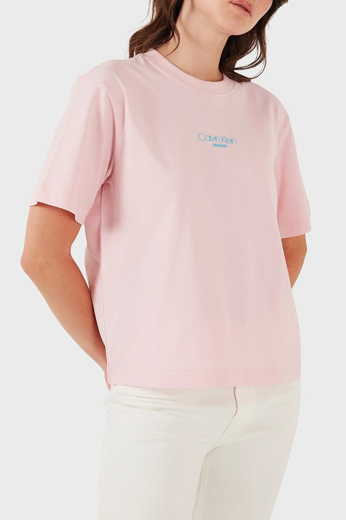 Calvin Klein Logolu % 100 Pamuk Boxy Fit Bisiklet Yaka LV047C858GW0S Bayan T Shirt LV047C858G W0S PEMBE - 4