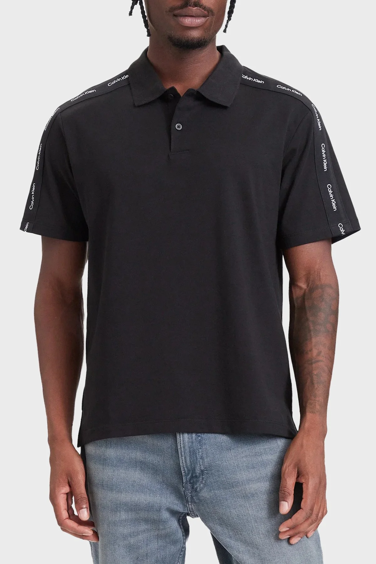 Calvin Klein Logolu % 100 Pamuk Düğmeli Erkek Polo LV04RH202G UB1 Siyah - 1