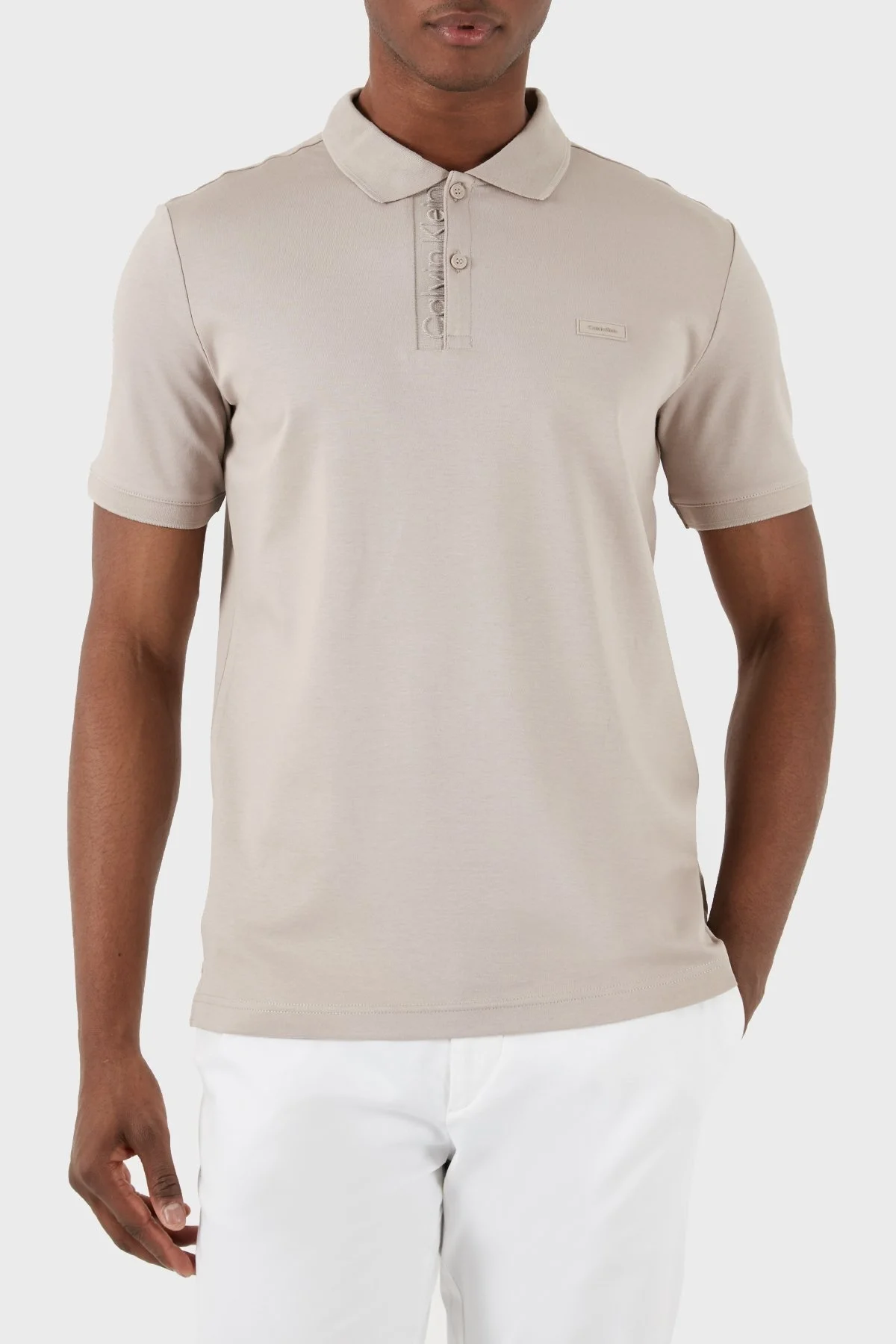 Calvin Klein Logolu % 100 Pamuk Düğmeli K10K112473PAN Erkek Polo Yaka T Shirt K10K112473 PAN GRİ - 1
