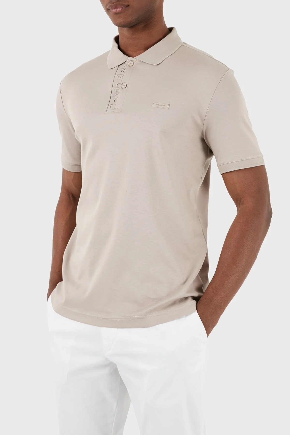 Calvin Klein Logolu % 100 Pamuk Düğmeli K10K112473PAN Erkek Polo Yaka T Shirt K10K112473 PAN GRİ - 3