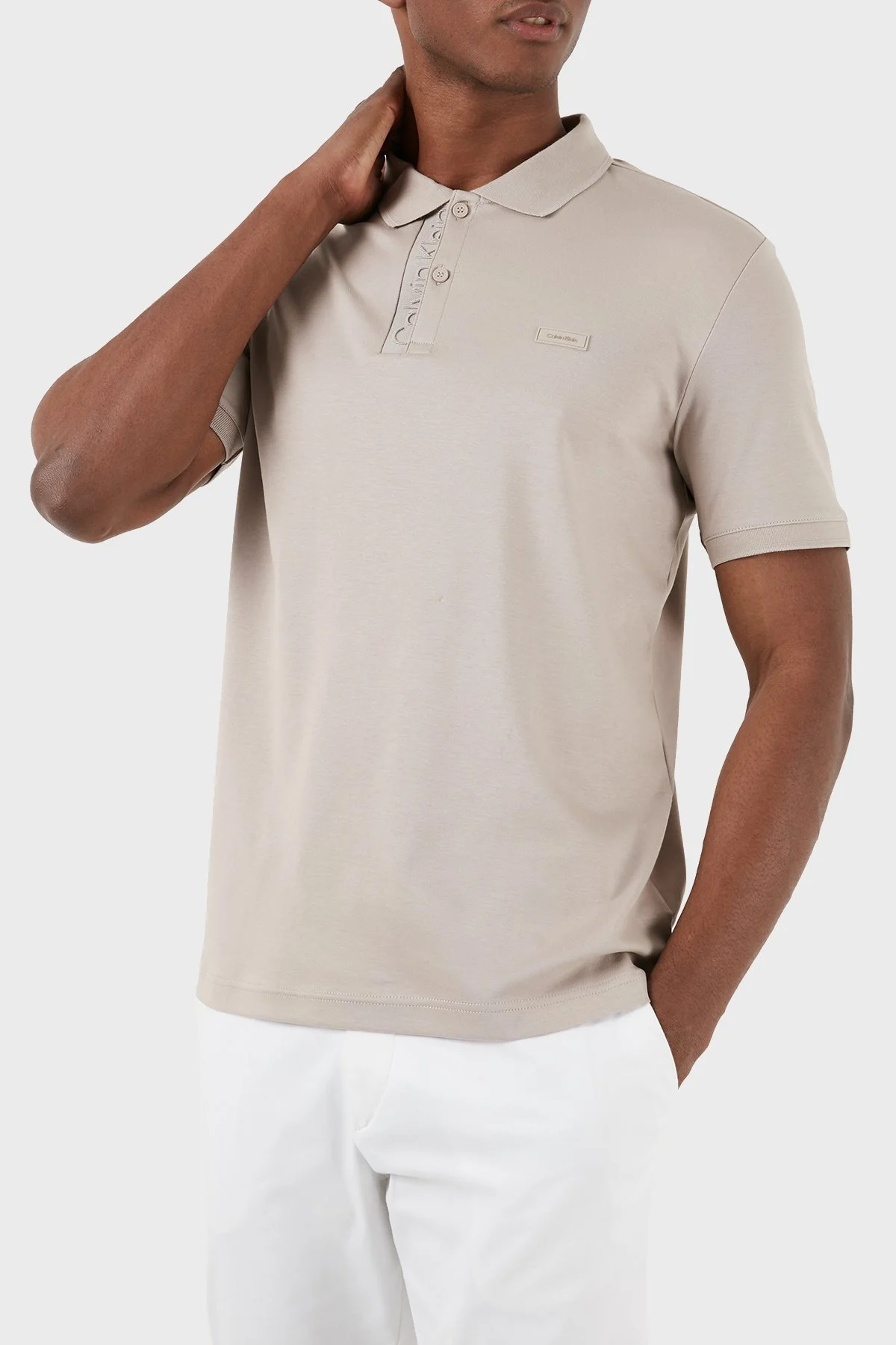 Calvin Klein Logolu % 100 Pamuk Düğmeli K10K112473PAN Erkek Polo Yaka T Shirt K10K112473 PAN GRİ - 4