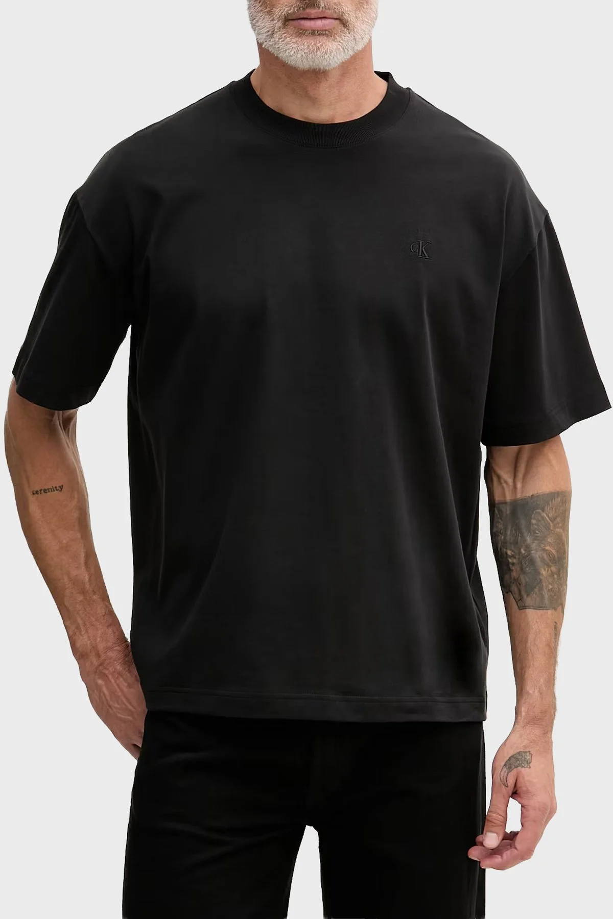 Calvin Klein Logolu % 100 Pamuk Oversize LV04RAB806UB1 Erkek T Shirt LV04RAB806 UB1 SİYAH - 1