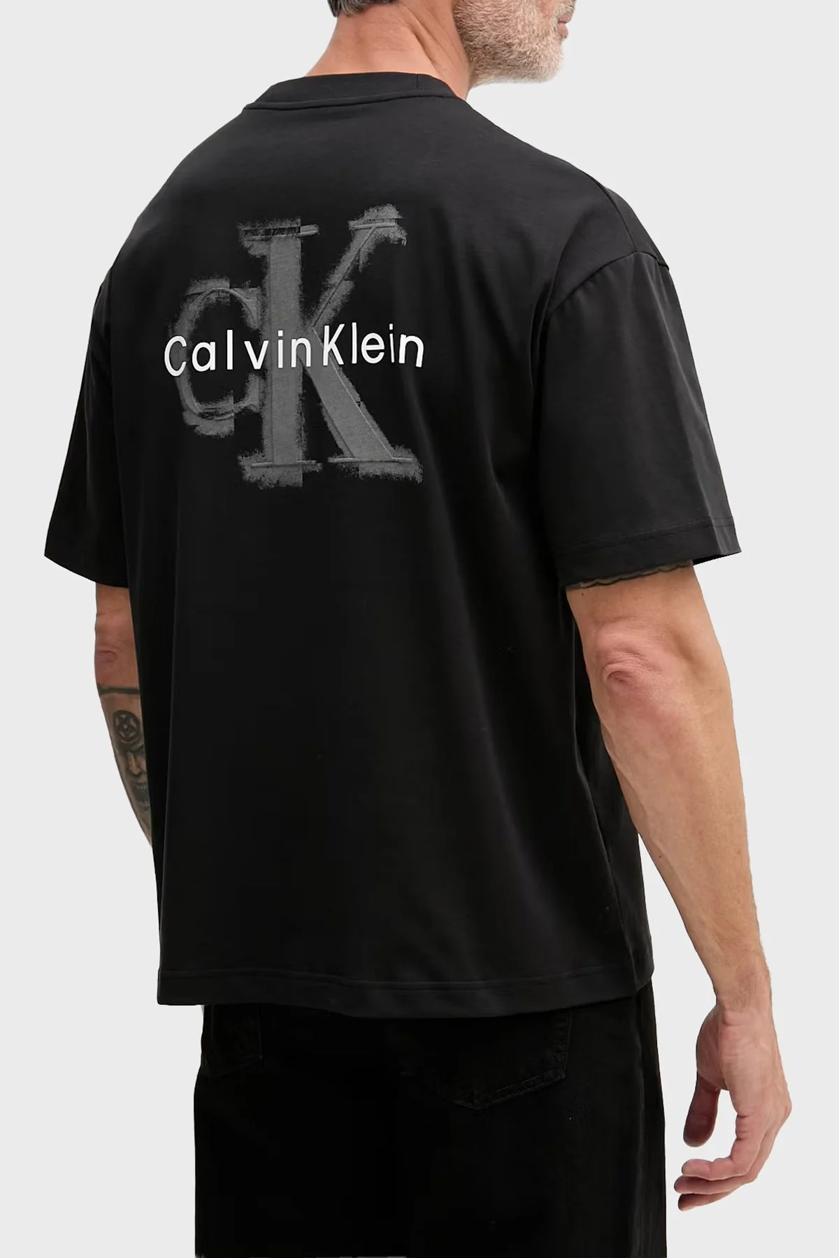 Calvin Klein Logolu % 100 Pamuk Oversize LV04RAB806UB1 Erkek T Shirt LV04RAB806 UB1 SİYAH - 3