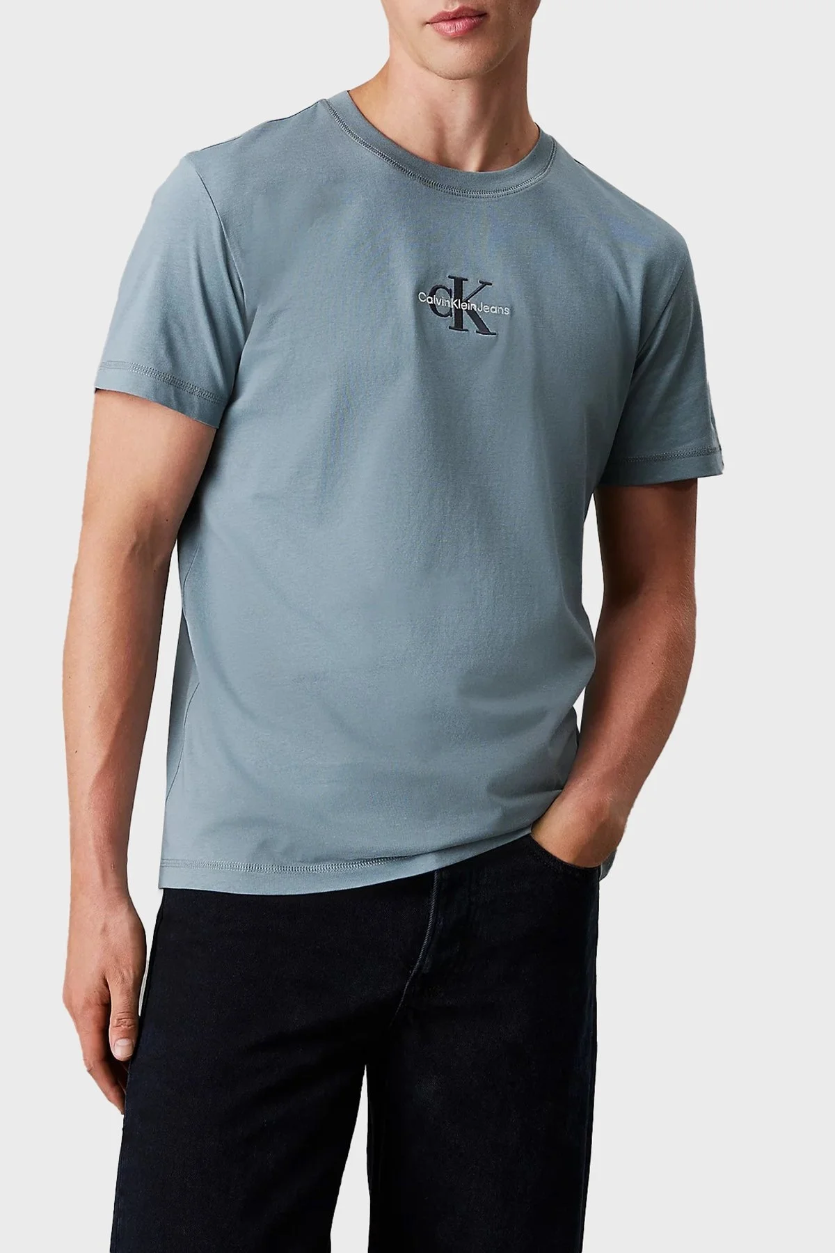 Calvin Klein Logolu % 100 Pamuk Regular Fit Bisiklet Yaka J30J325649PC2 Erkek T Shirt J30J325649 PC2 AÇIK MAVİ - 1