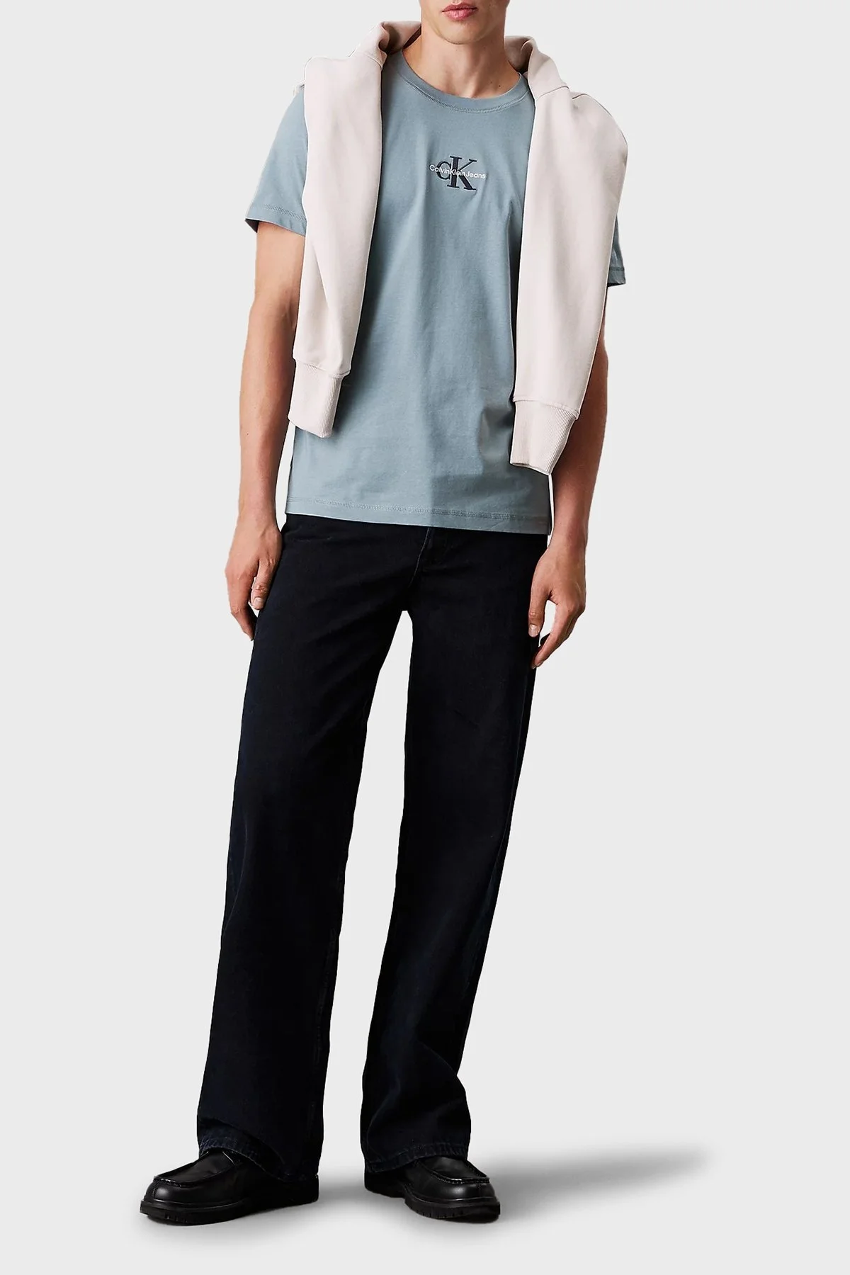 Calvin Klein Logolu % 100 Pamuk Regular Fit Bisiklet Yaka J30J325649PC2 Erkek T Shirt J30J325649 PC2 AÇIK MAVİ - 3
