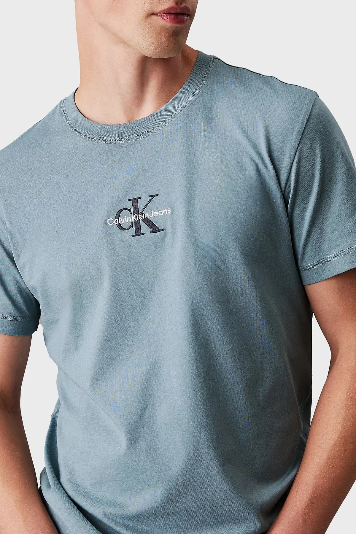 Calvin Klein Logolu % 100 Pamuk Regular Fit Bisiklet Yaka J30J325649PC2 Erkek T Shirt J30J325649 PC2 AÇIK MAVİ - 4
