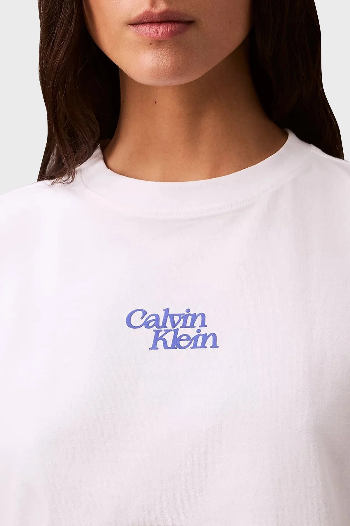 Calvin Klein Logolu % 100 Pamuk Regular Fit Bisiklet Yaka LV047B851GYAA Bayan T Shirt LV047B851G YAA BEYAZ - 9