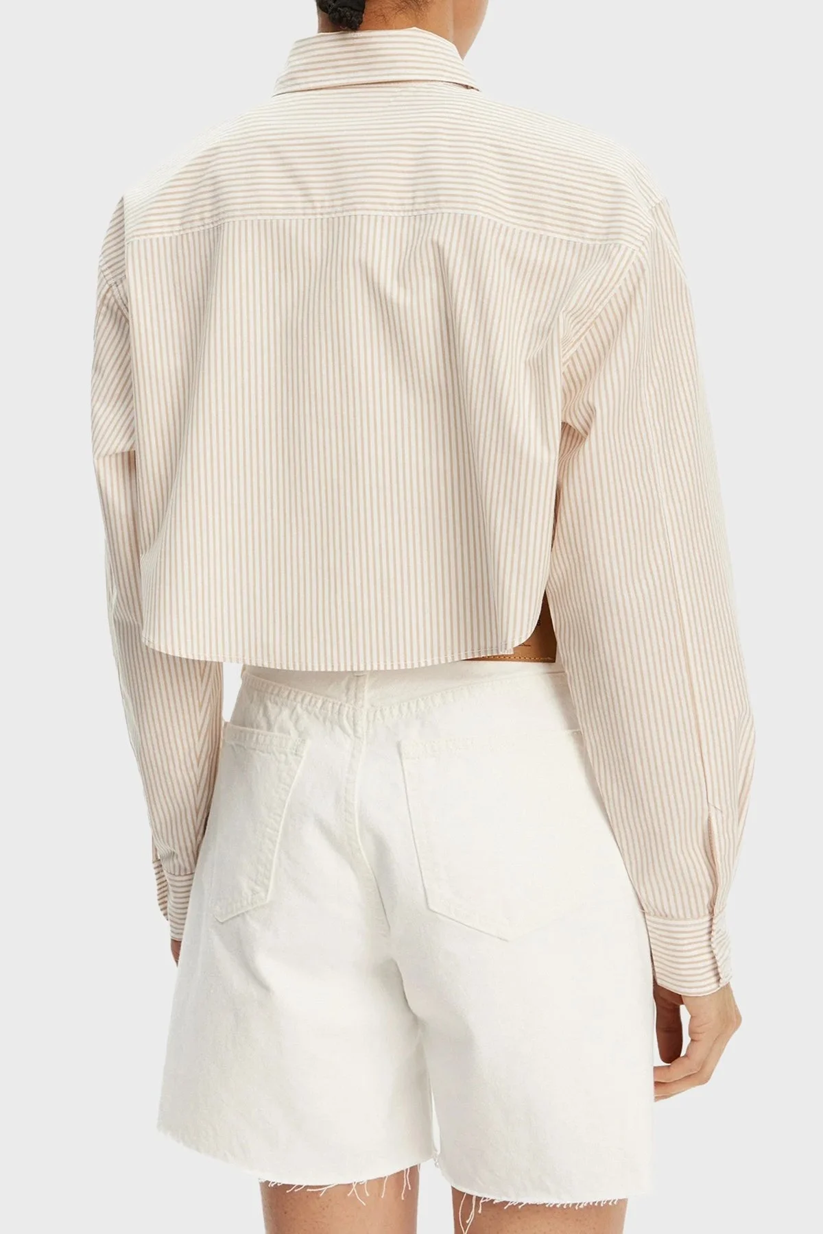 Calvin Klein Logolu % 100 Pamuk Regular Fit Crop J20J225078YAA Bayan Gömlek J20J225078 YAA BEYAZ-BEJ - 7