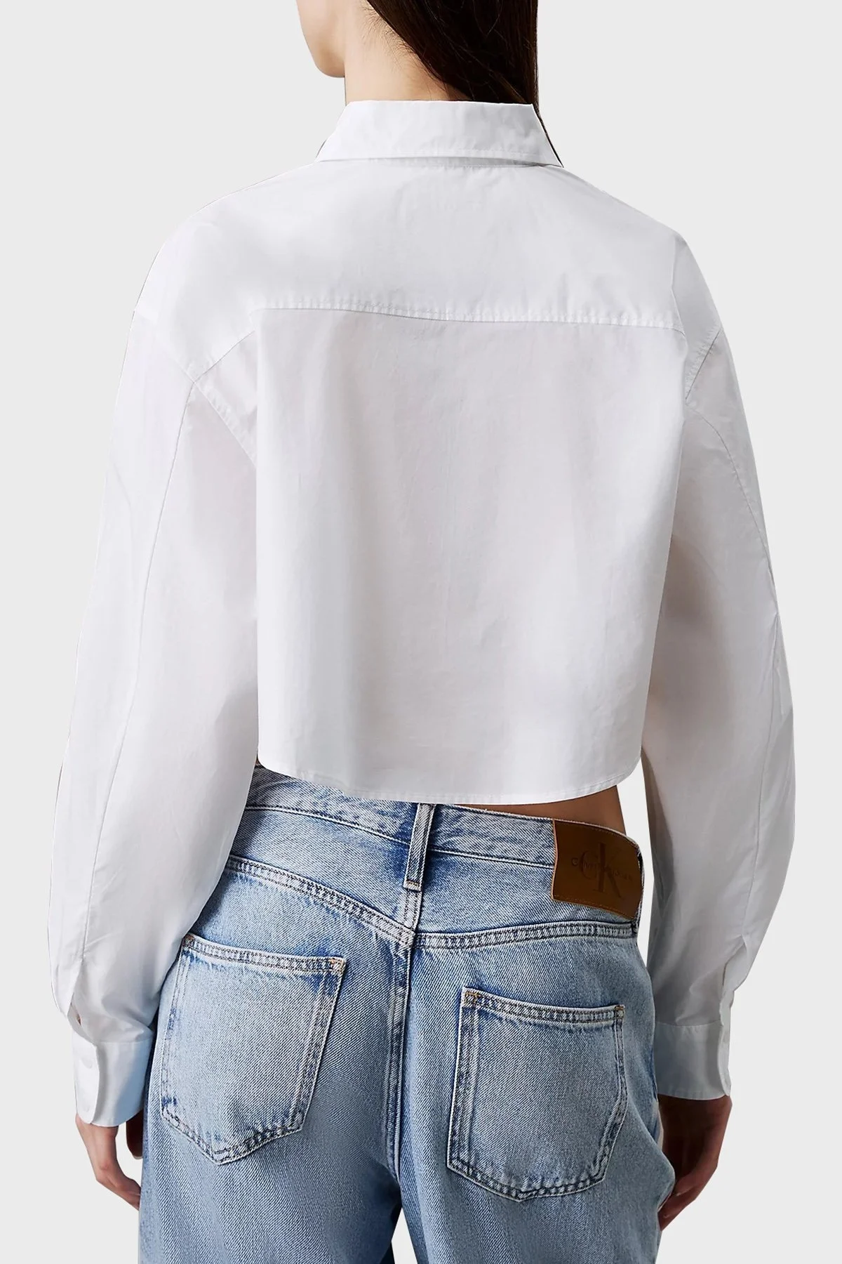 Calvin Klein Logolu % 100 Pamuk Regular Fit Crop J20J225078YAF Bayan Gömlek J20J225078 YAF BEYAZ - 8