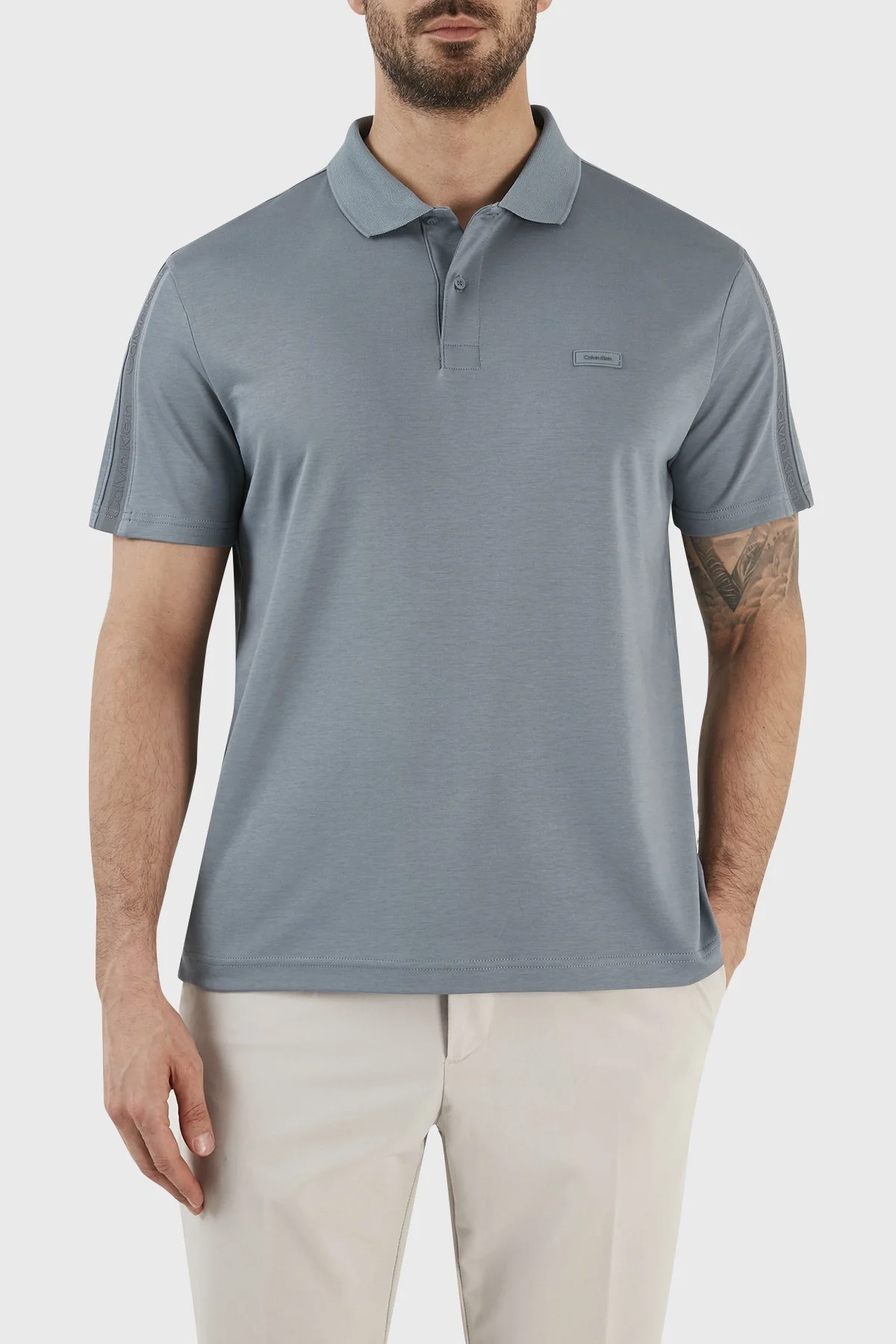 Calvin Klein Logolu % 100 Pamuk Regular Fit K10K110788POC Erkek Polo T Shirt K10K110788 POC GRİ - 1