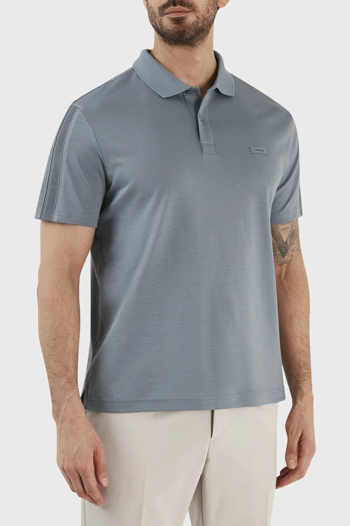 Calvin Klein Logolu % 100 Pamuk Regular Fit K10K110788POC Erkek Polo T Shirt K10K110788 POC GRİ - 2