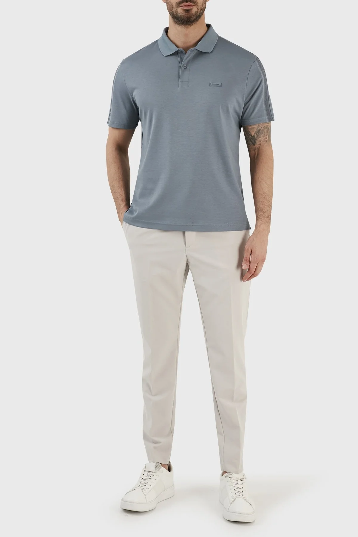 Calvin Klein Logolu % 100 Pamuk Regular Fit K10K110788POC Erkek Polo T Shirt K10K110788 POC GRİ - 3