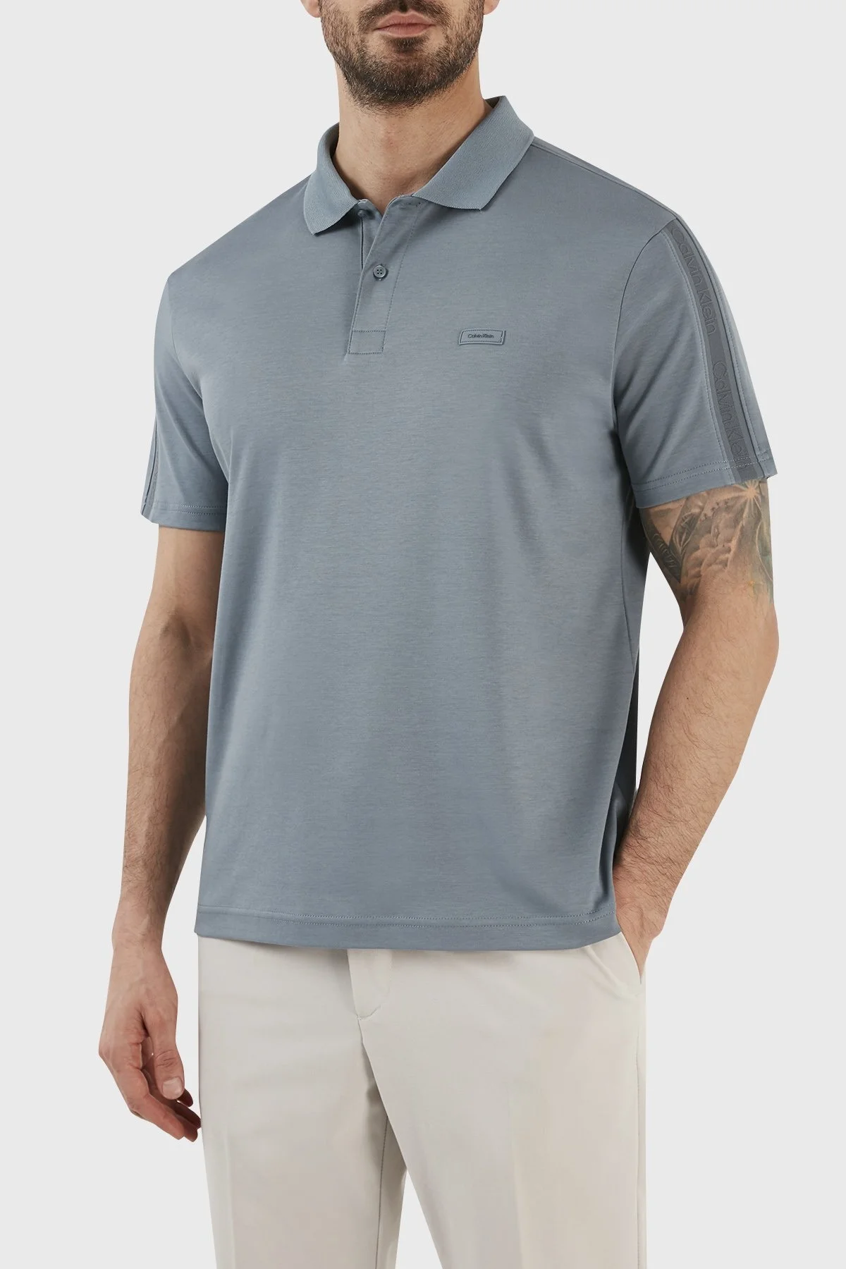 Calvin Klein Logolu % 100 Pamuk Regular Fit K10K110788POC Erkek Polo T Shirt K10K110788 POC GRİ - 4
