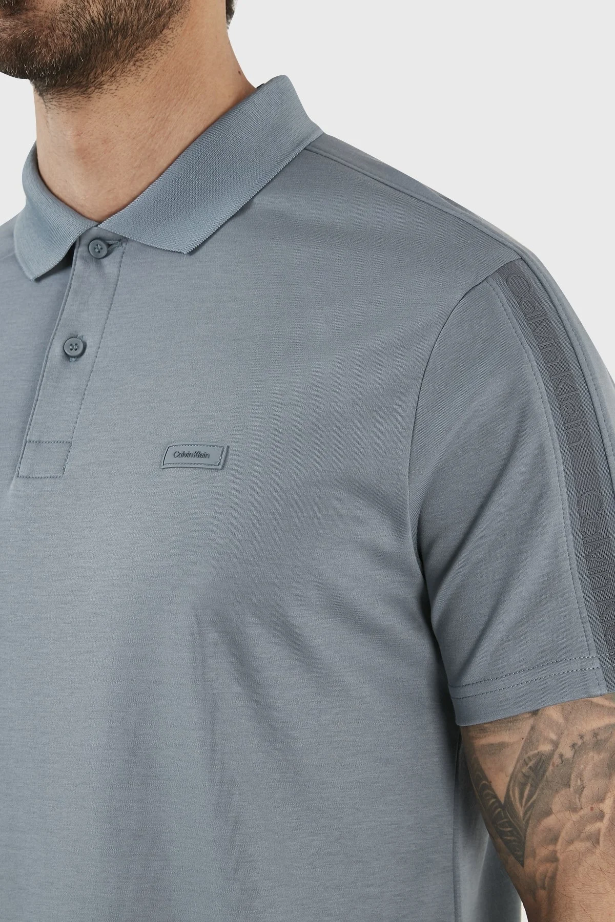 Calvin Klein Logolu % 100 Pamuk Regular Fit K10K110788POC Erkek Polo T Shirt K10K110788 POC GRİ - 5