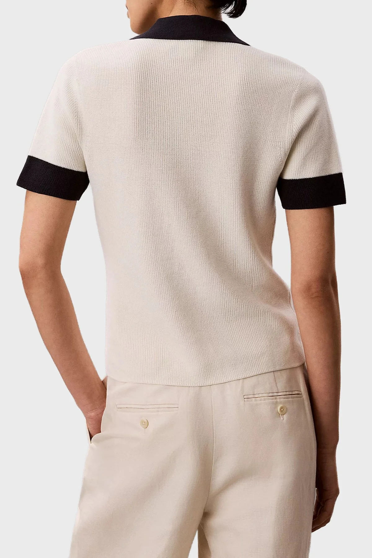 Calvin Klein Logolu % 100 Pamuk Regular Fit LV047G308GYAS Kadın Polo LV047G308G YAS KREM - 3