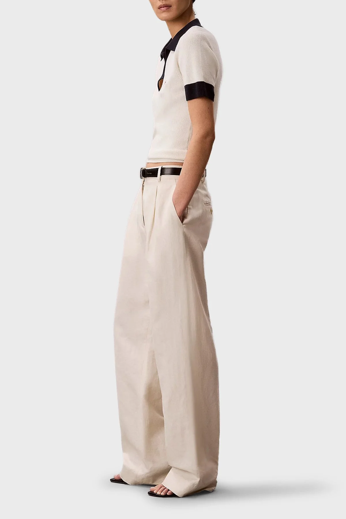 Calvin Klein Logolu % 100 Pamuk Regular Fit LV047G308GYAS Kadın Polo LV047G308G YAS KREM - 5
