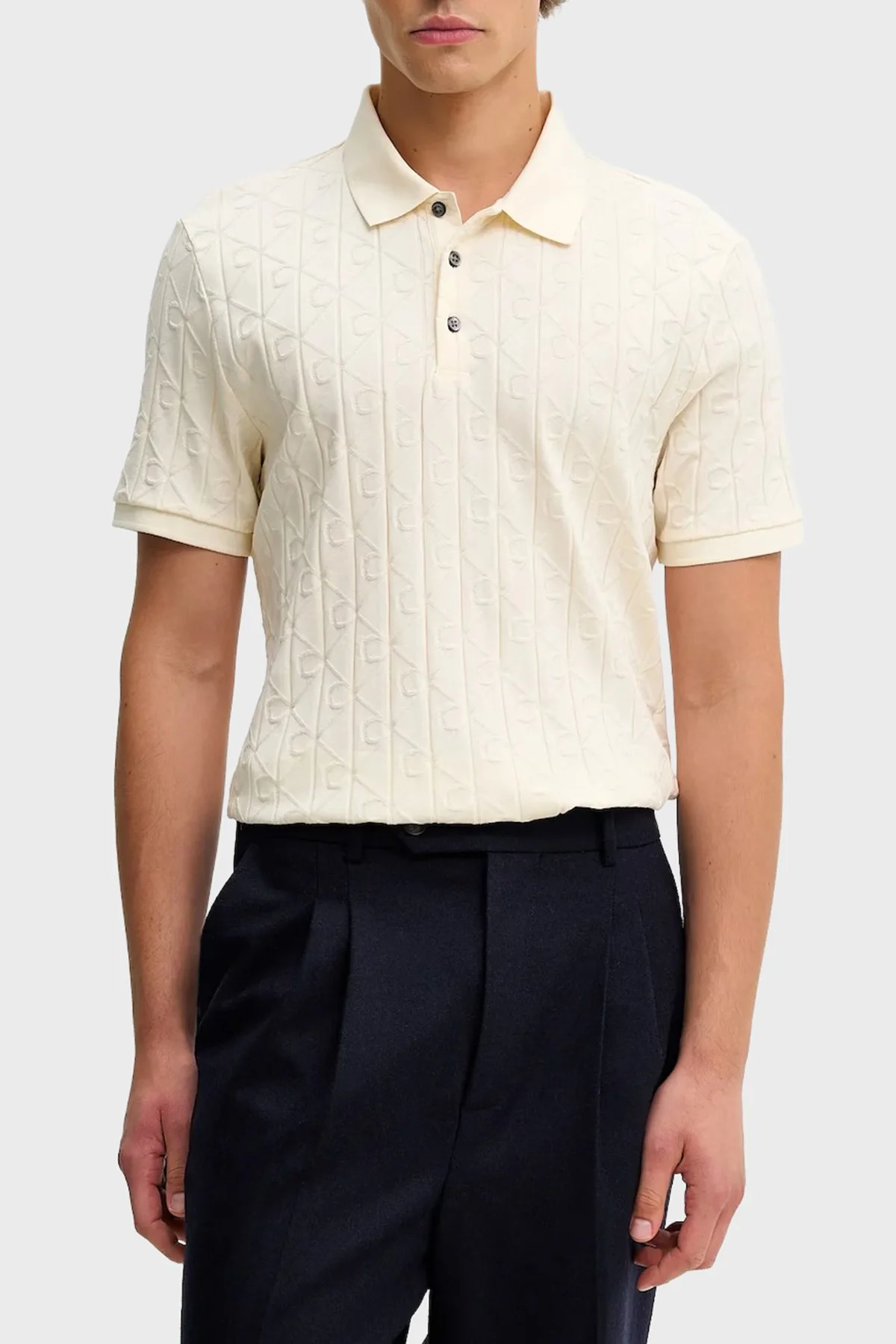 Calvin Klein Logolu % 100 Pamuk Regular Fit LV04LE203GYAC Erkek Polo LV04LE203G YAC BEYAZ - 1