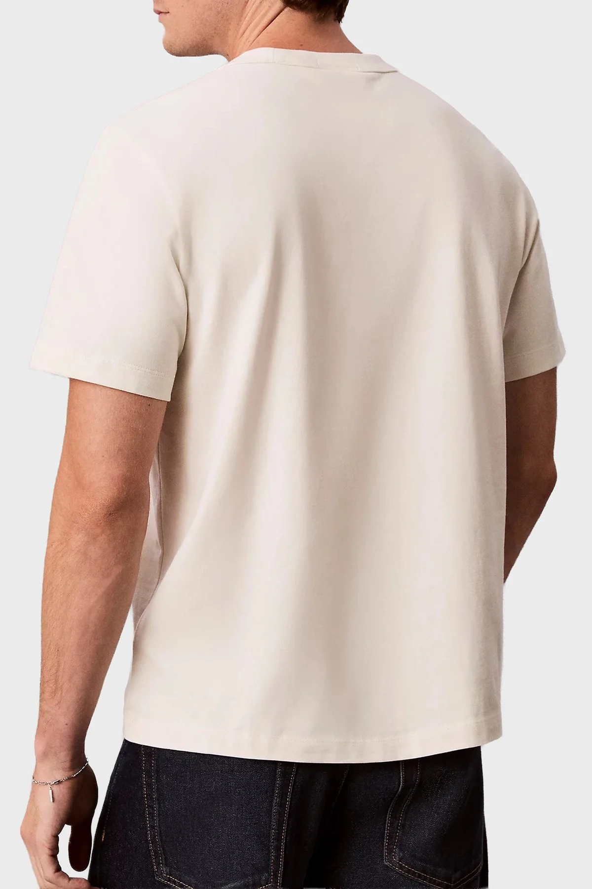 Calvin Klein Logolu % 100 Pamuk Relaxed Fit Bisiklet Yaka LV04RH257GYAS Erkek T Shirt LV04RH257G YAS Krem - 3