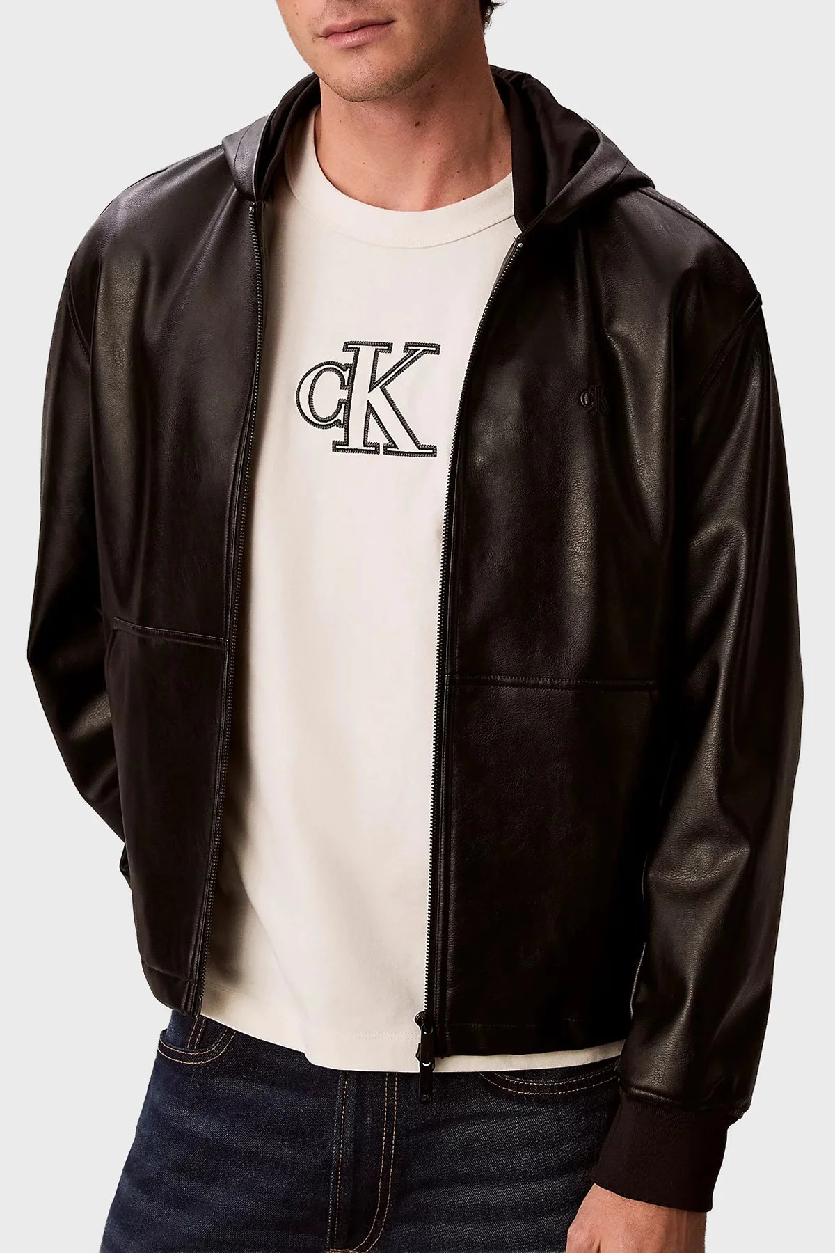 Calvin Klein Logolu % 100 Pamuk Relaxed Fit Bisiklet Yaka LV04RH257GYAS Erkek T Shirt LV04RH257G YAS Krem - 4