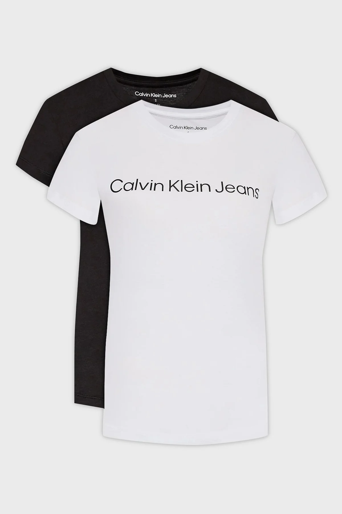Calvin Klein Logolu % 100 Pamuk Slim Fit Bisiklet Yaka 2 Pack J20J220161YAF Bayan T Shirt J20J220161 YAF BEYAZ-SİYAH - 11