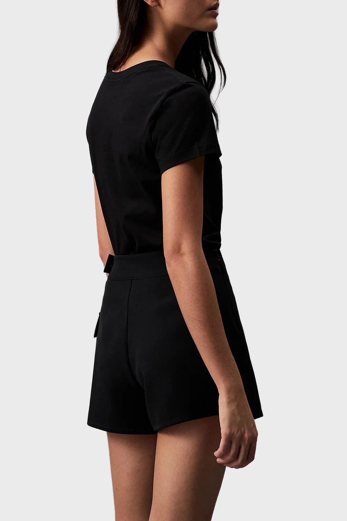 Calvin Klein Logolu % 100 Pamuk Slim Fit Bisiklet Yaka J20J212883BAE Bayan T Shirt J20J212883 BAE SİYAH - 8