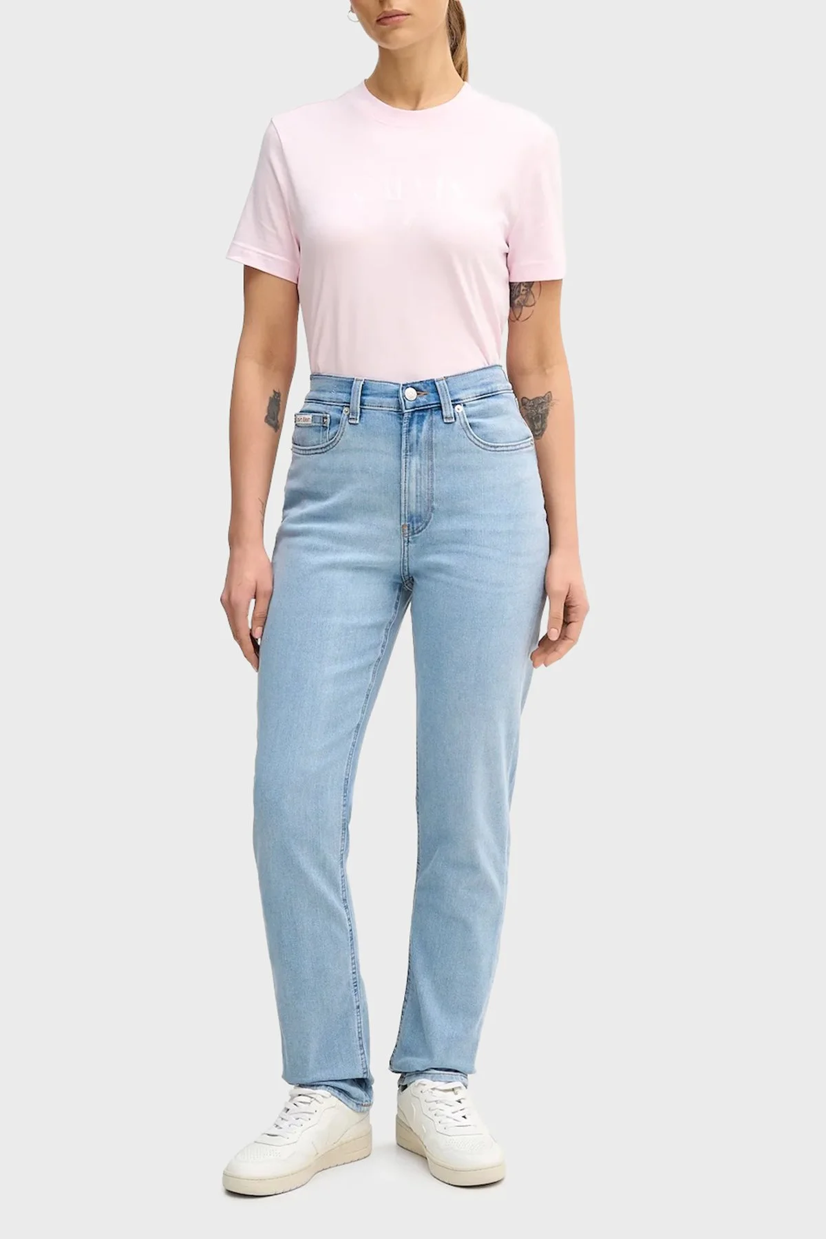 Calvin Klein Logolu % 100 Pamuk Slim Fit Bisiklet Yaka LV047E813GTN9 Bayan T Shirt LV047E813G TN9 PEMBE - 2