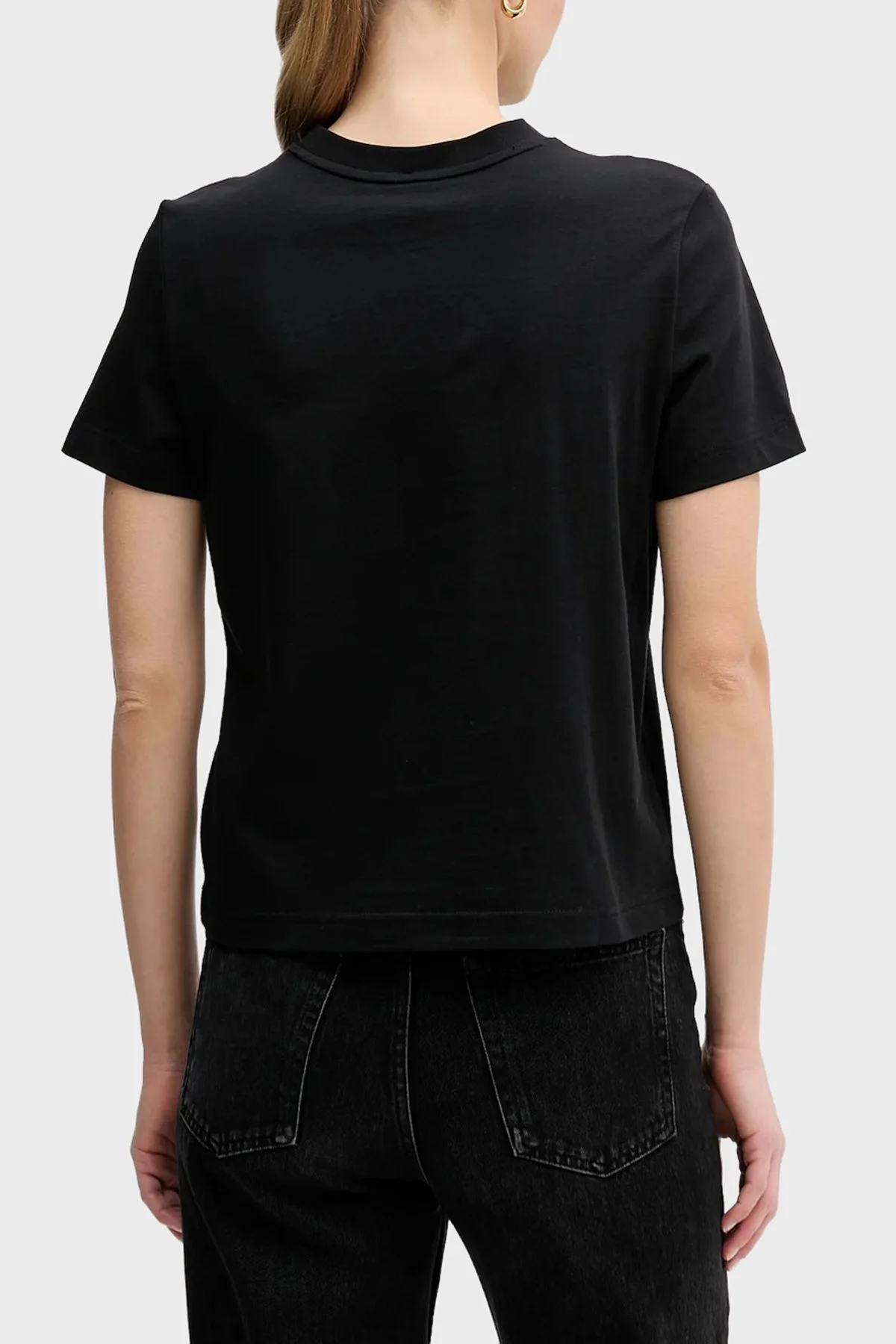 Calvin Klein Logolu % 100 Pamuk Slim Fit Bisiklet Yaka LV047E813GUB1 Bayan T Shirt LV047E813G UB1 SİYAH - 3