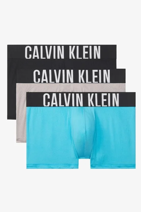 Calvin Klein Logolu 3 Pack 000NB3775AVVK Erkek Boxer 000NB3775A VVK Mavi-Gri-Siyah - 1