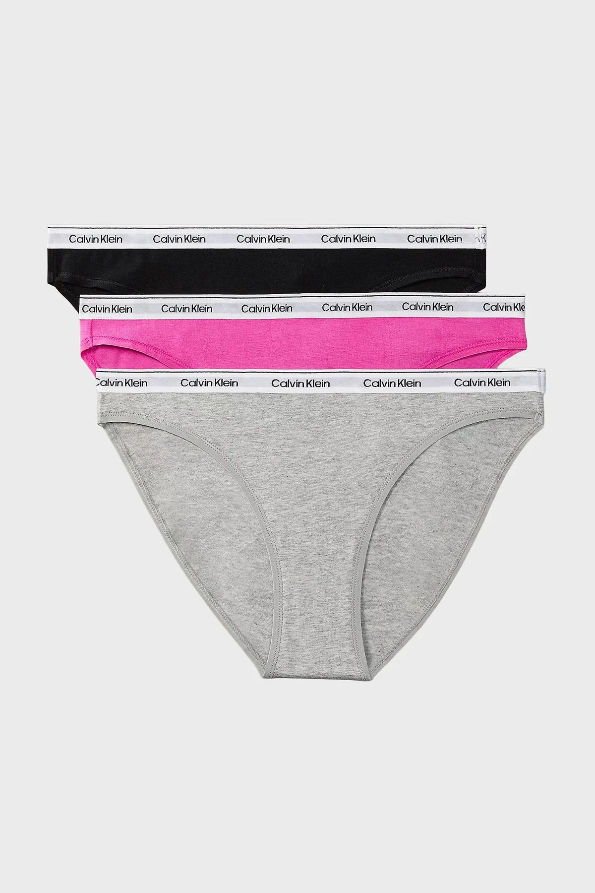 Calvin Klein Logolu 3 Pack LV00QD5207FQN Kadın Külot LV00QD5207 FQN Siyah-Gri-Pembe - 1