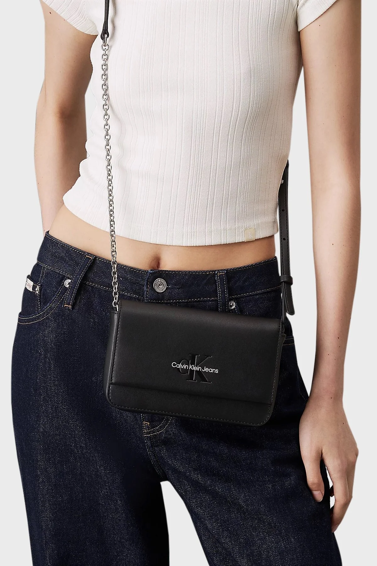 Calvin Klein Logolu Ayarlanabilir Askılı K60K61237501R Bayan Çanta K60K612375 01R SİYAH - 9