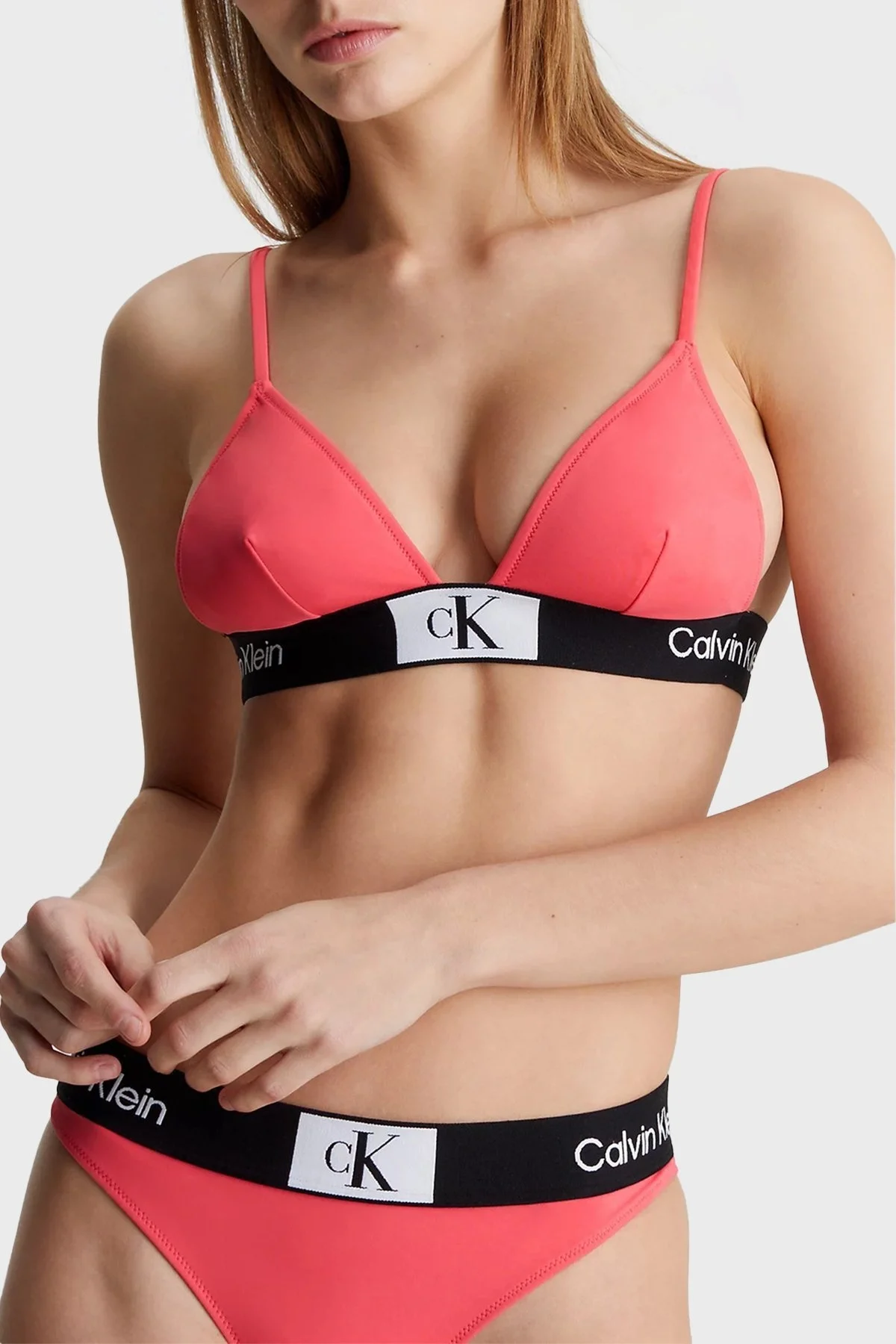 Calvin Klein Logolu Ayarlanabilir Omuz Askılı KW0KW02451TBK Bayan Bikini Üstü KW0KW02451 TBK MERCAN - 5