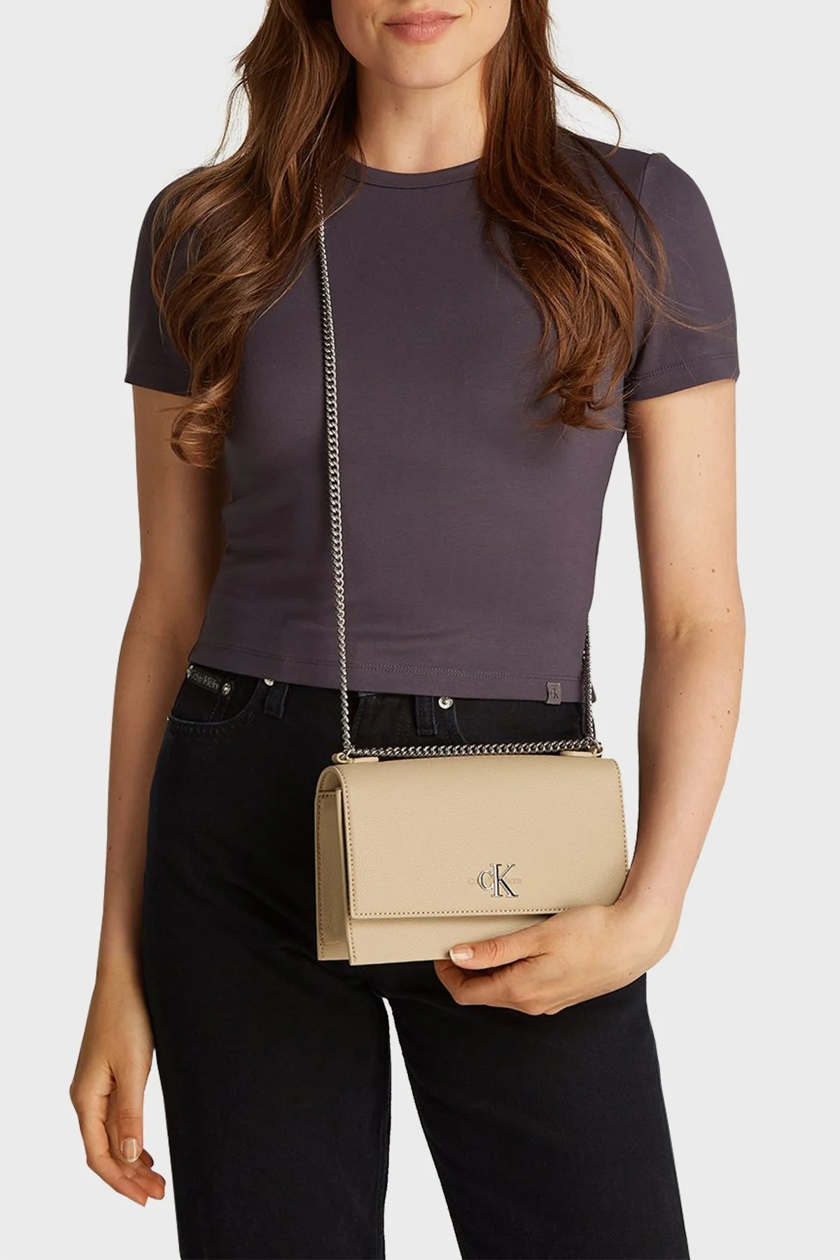 Calvin Klein Logolu Ayarlanabilir Zincir Askılı K60K612233PBF Bayan Çanta K60K612233 PBF BEJ - 6