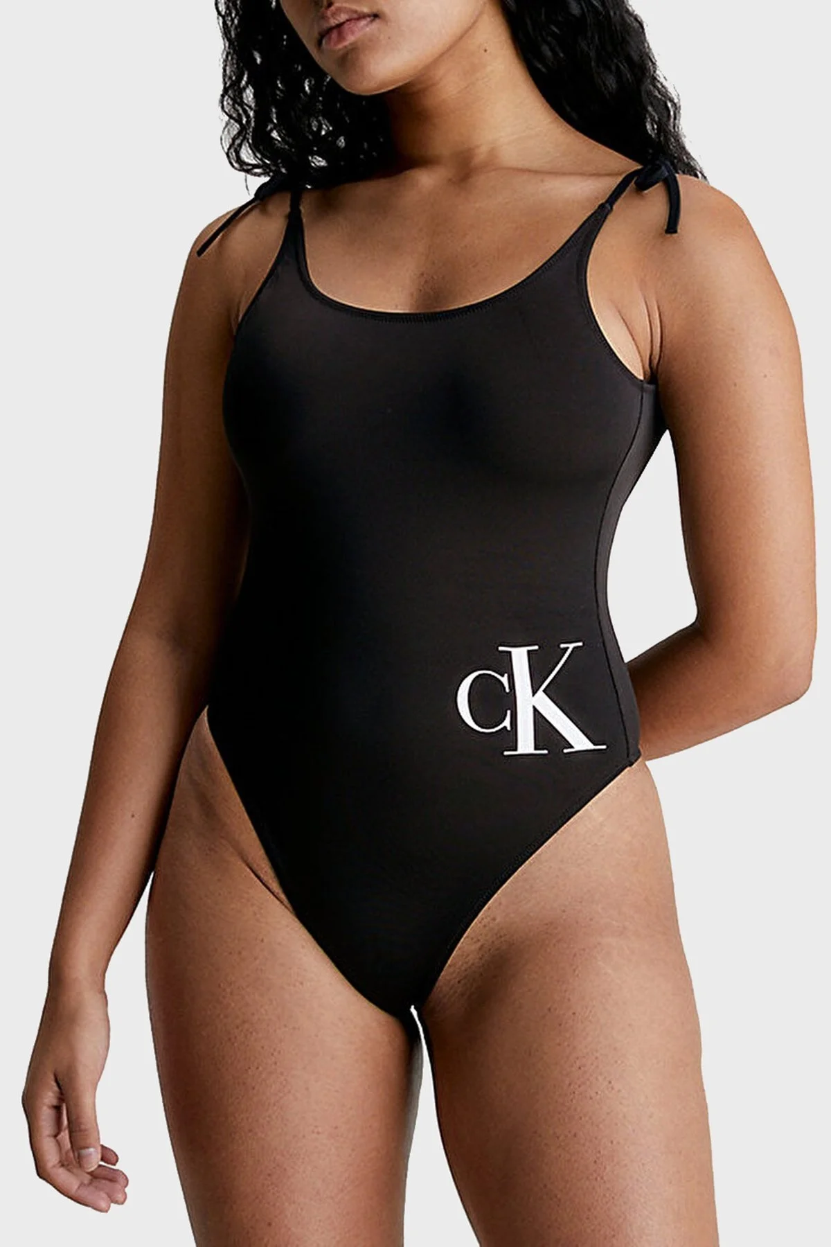 Calvin Klein Logolu Bağlamalı Omuz Askılı Hızlı Koruyan KW0KW02087BEH Bayan Mayo KW0KW02087 BEH SİYAH - 1