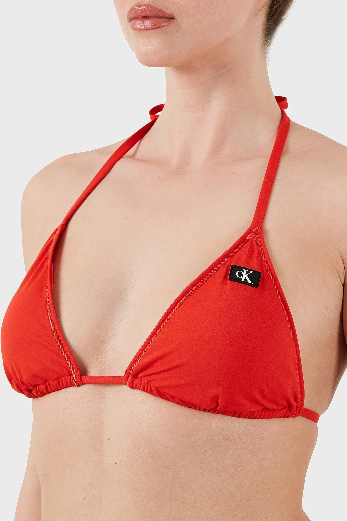 Calvin Klein Logolu Bağlamalı Üçgen KW0KW02343XM8 Bayan Bikini Üstü KW0KW02343 XM8 KIRMIZI - 11