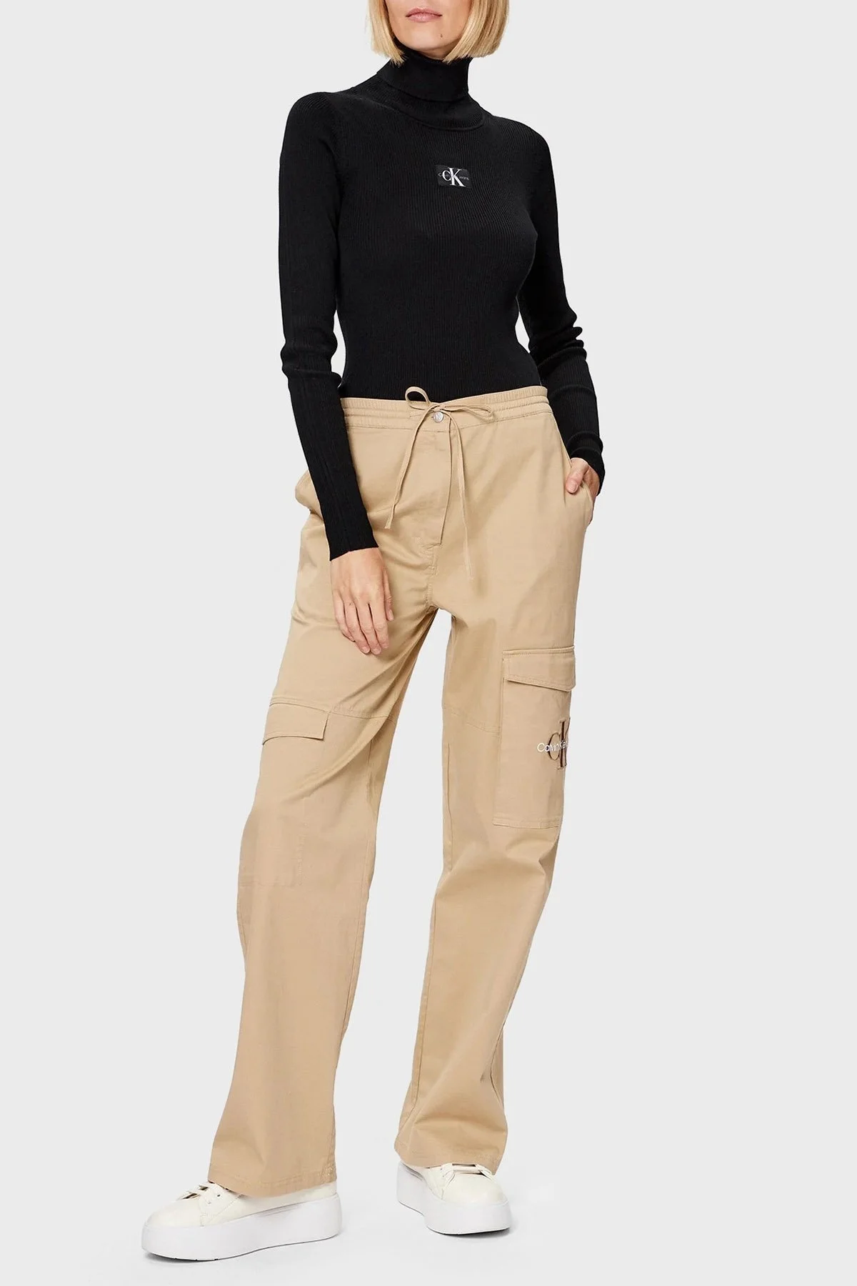 Calvin Klein Logolu Balıkçı Yaka Dar Kesim J20J221688BEH Bayan Kazak J20J221688 BEH SİYAH - 3