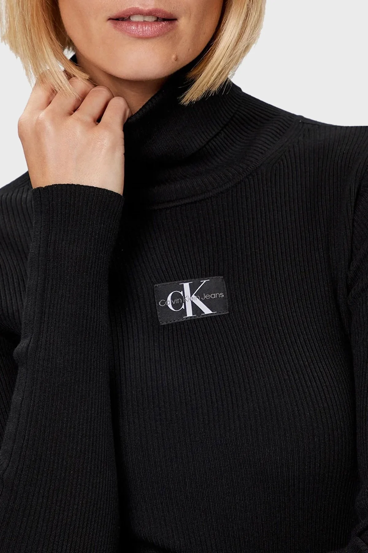 Calvin Klein Logolu Balıkçı Yaka Dar Kesim J20J221688BEH Bayan Kazak J20J221688 BEH SİYAH - 4