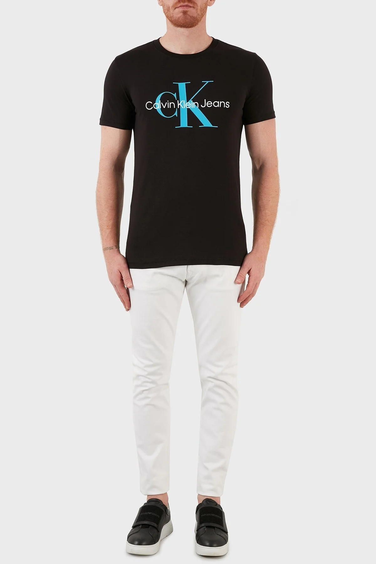 Calvin Klein Logolu Slim Fit Bisiklet Yaka % 100 Pamuk Erkek T Shirt J30J320806 0GO SİYAH - 5