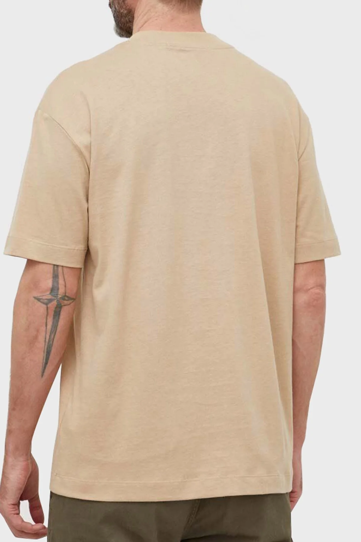 Calvin Klein Logolu Bisiklet Yaka % 100 Pamuk Oversize J30J323522PF2 Erkek T Shirt J30J323522 PF2 BEJ - 2