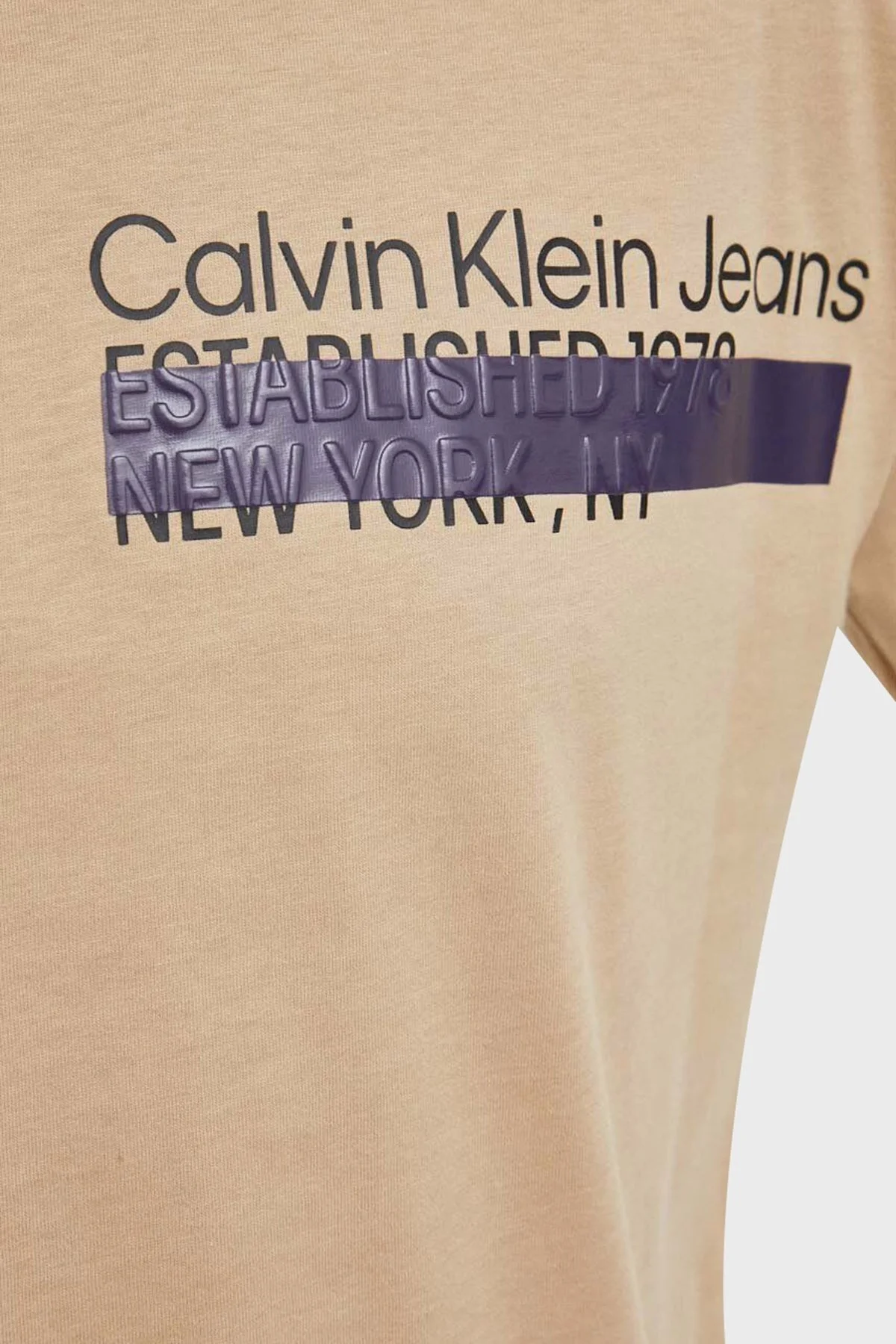 Calvin Klein Logolu Bisiklet Yaka % 100 Pamuk Oversize J30J323522PF2 Erkek T Shirt J30J323522 PF2 BEJ - 3