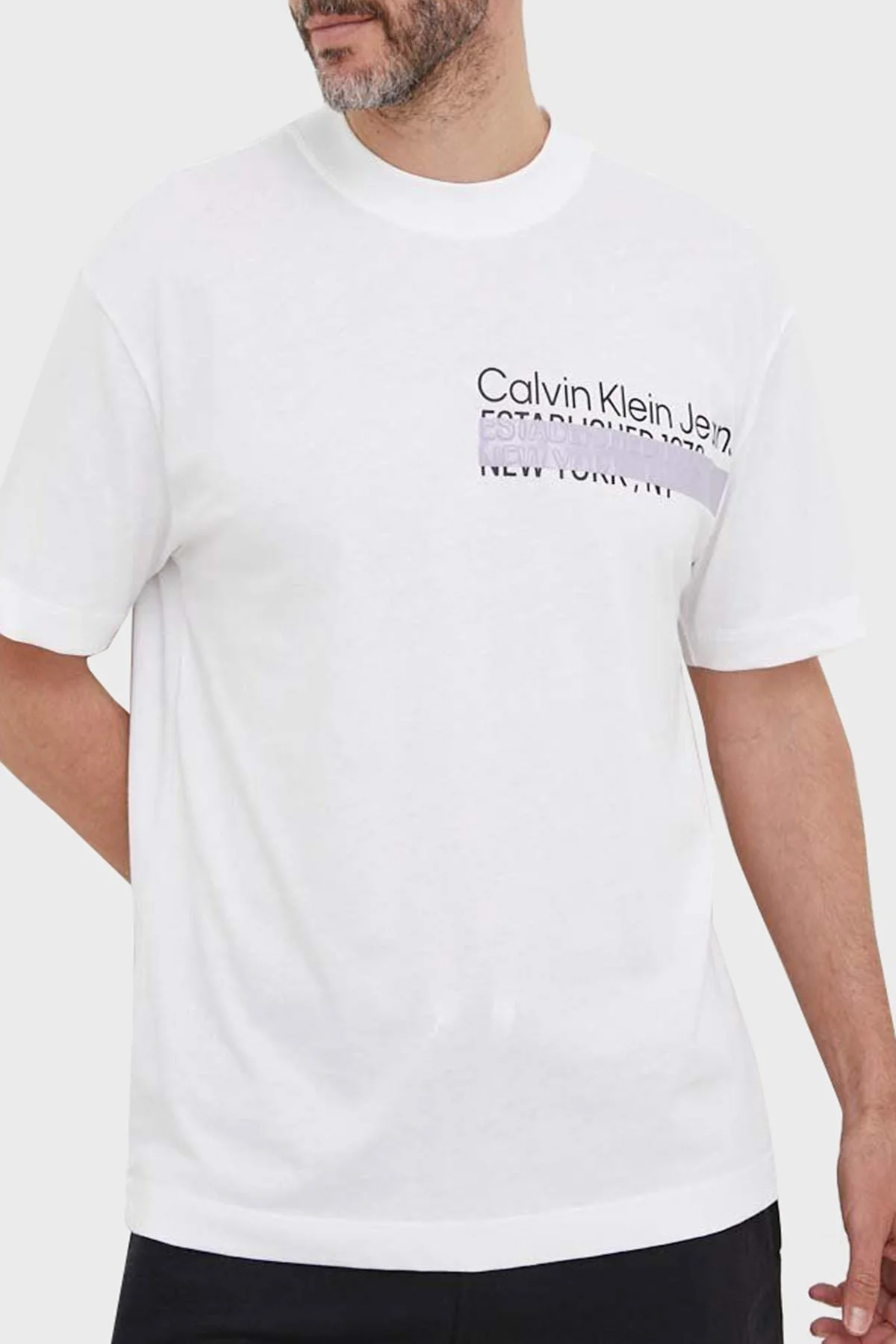 Calvin Klein Logolu Bisiklet Yaka % 100 Pamuk Oversize J30J323522YAF Erkek T Shirt J30J323522 YAF BEYAZ - 1