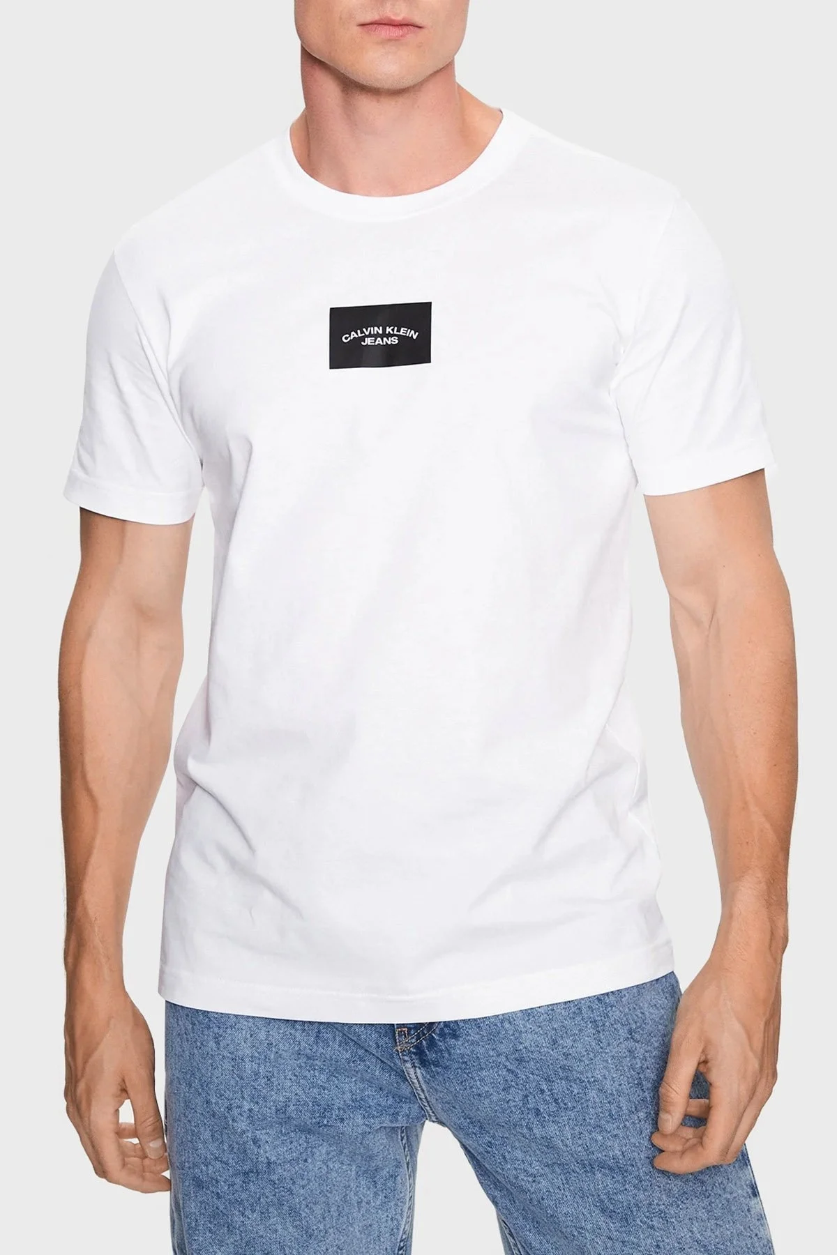 Calvin Klein Logolu Bisiklet Yaka % 100 Pamuk Regular Fit J30J323523YAF Erkek T Shirt J30J323523 YAF BEYAZ - 1
