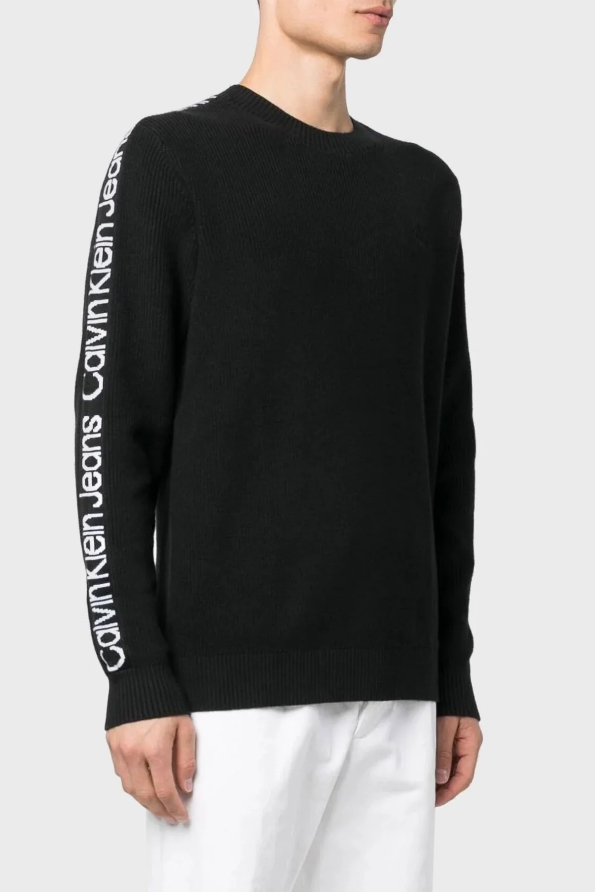 Calvin Klein Logolu Bisiklet Yaka % 100 Pamuk Regular Fit J30J323808BEH Erkek Kazak J30J323808 BEH SİYAH - 1