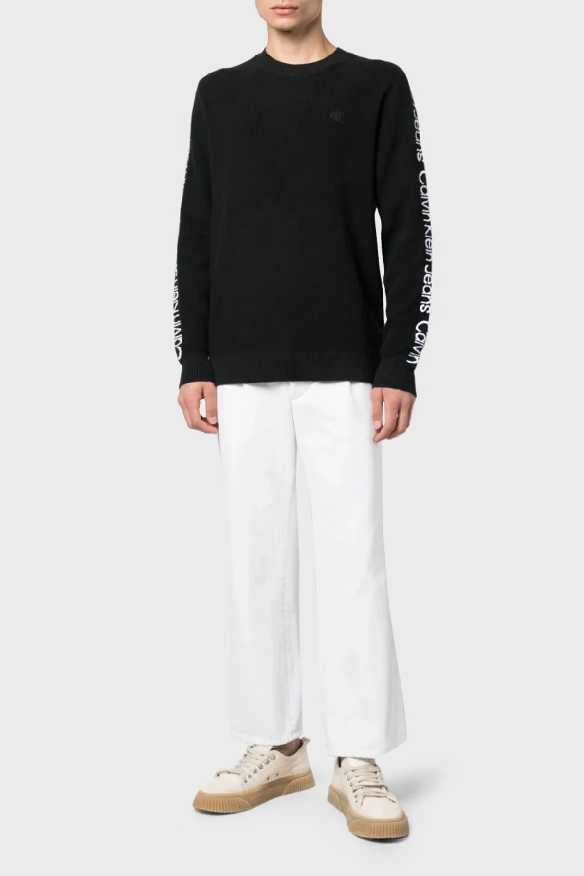 Calvin Klein Logolu Bisiklet Yaka % 100 Pamuk Regular Fit J30J323808BEH Erkek Kazak J30J323808 BEH SİYAH - 3