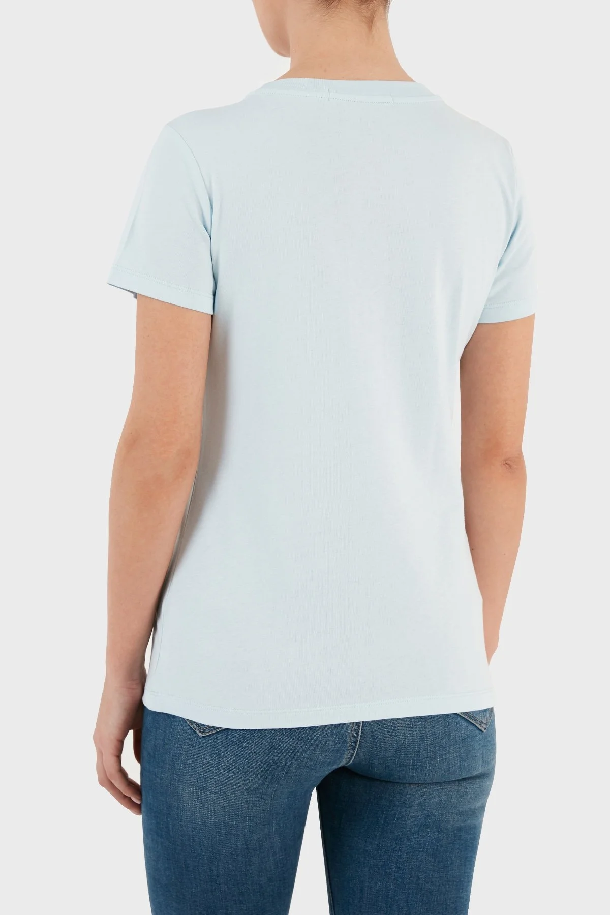 Calvin Klein Logolu Bisiklet Yaka % 100 Pamuk Slim Fit J20J222961CYR Bayan T Shirt J20J222961 CYR AÇIK MAVİ - 2